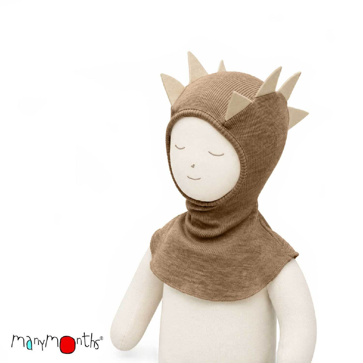 Cagoule Dino ManyMonths en laine mérinos, coloris beige Callisto Moon – collection 2026/2027