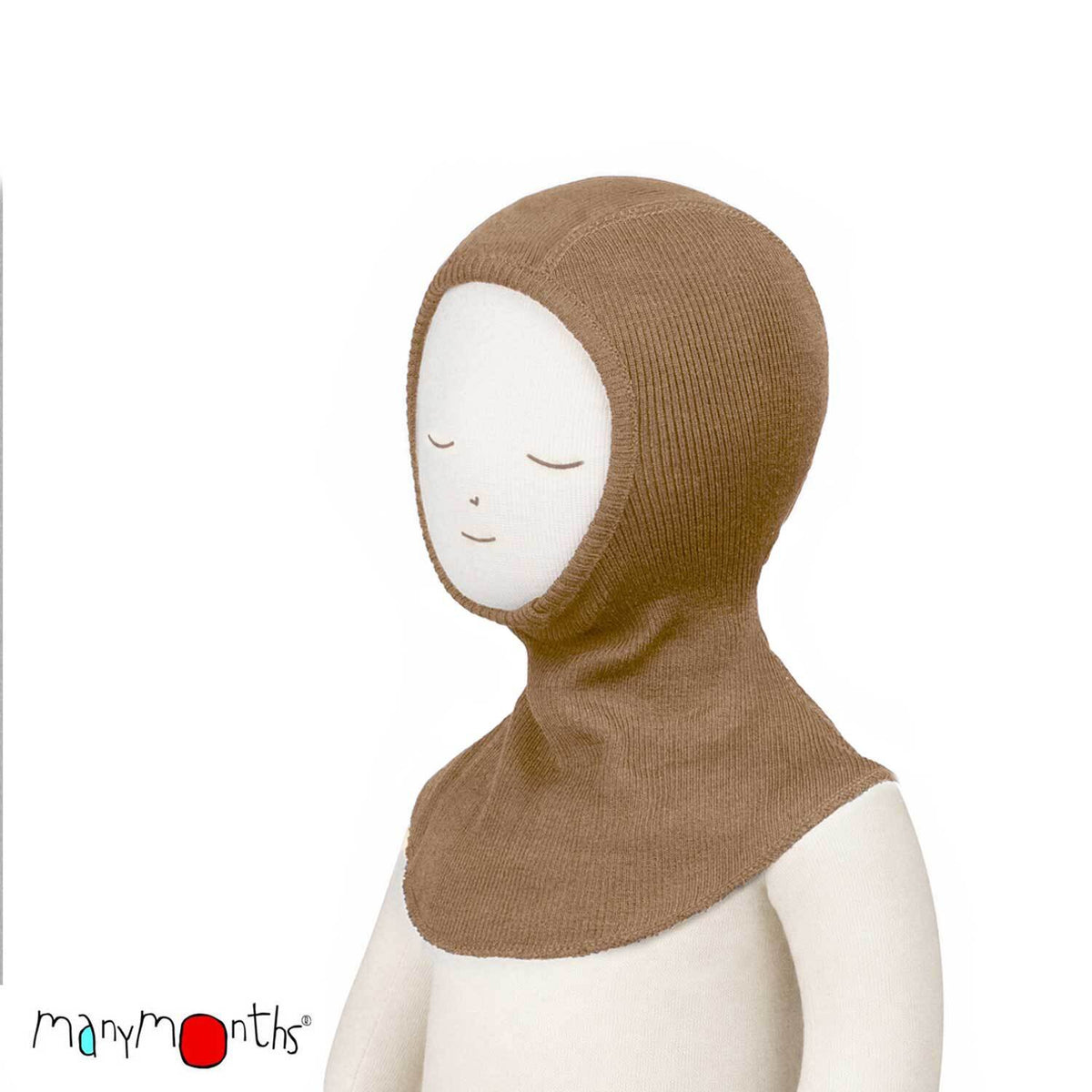 Cagoule ManyMonths en laine mérinos pour enfant et adulte, coloris beige Callisto Moon – collection 2026/2027