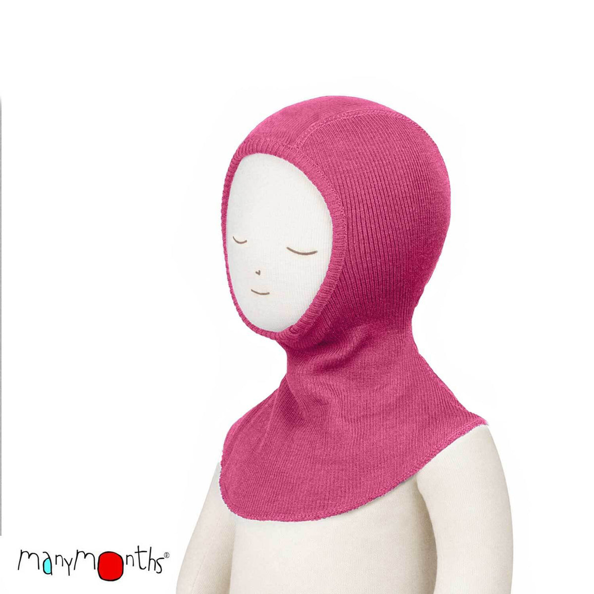 Cagoule ManyMonths en laine mérinos pour enfant et adulte, coloris rose Nebula Pink – collection 2026/2027