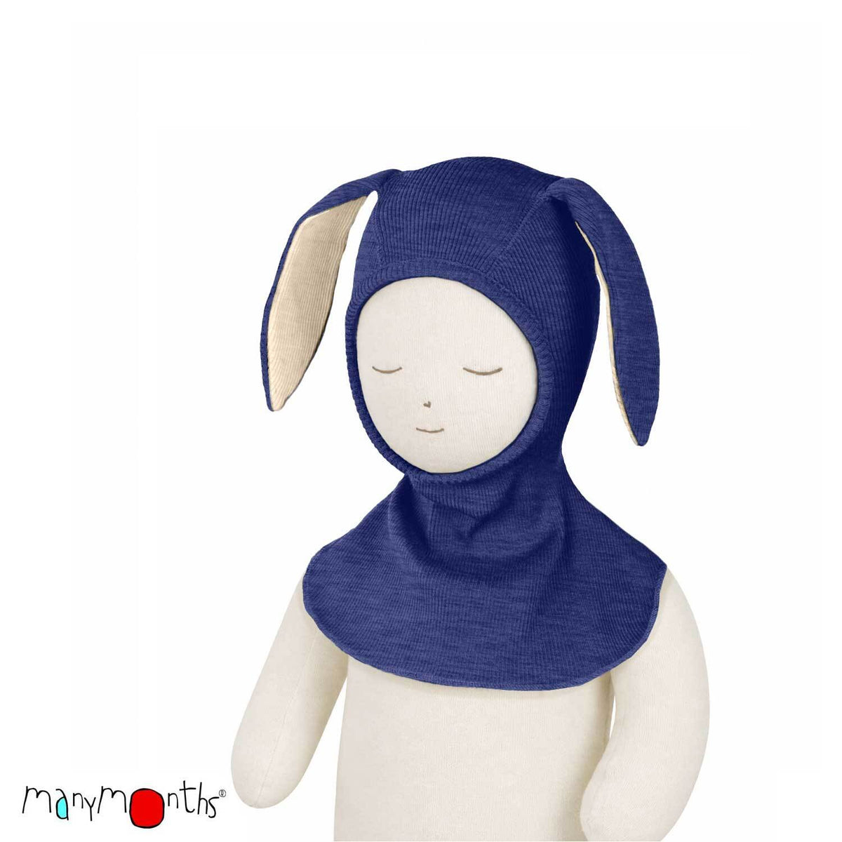 Cagoule lapin ManyMonths en laine mérinos, coloris bleu Twilight Blue – collection 2026/2027
