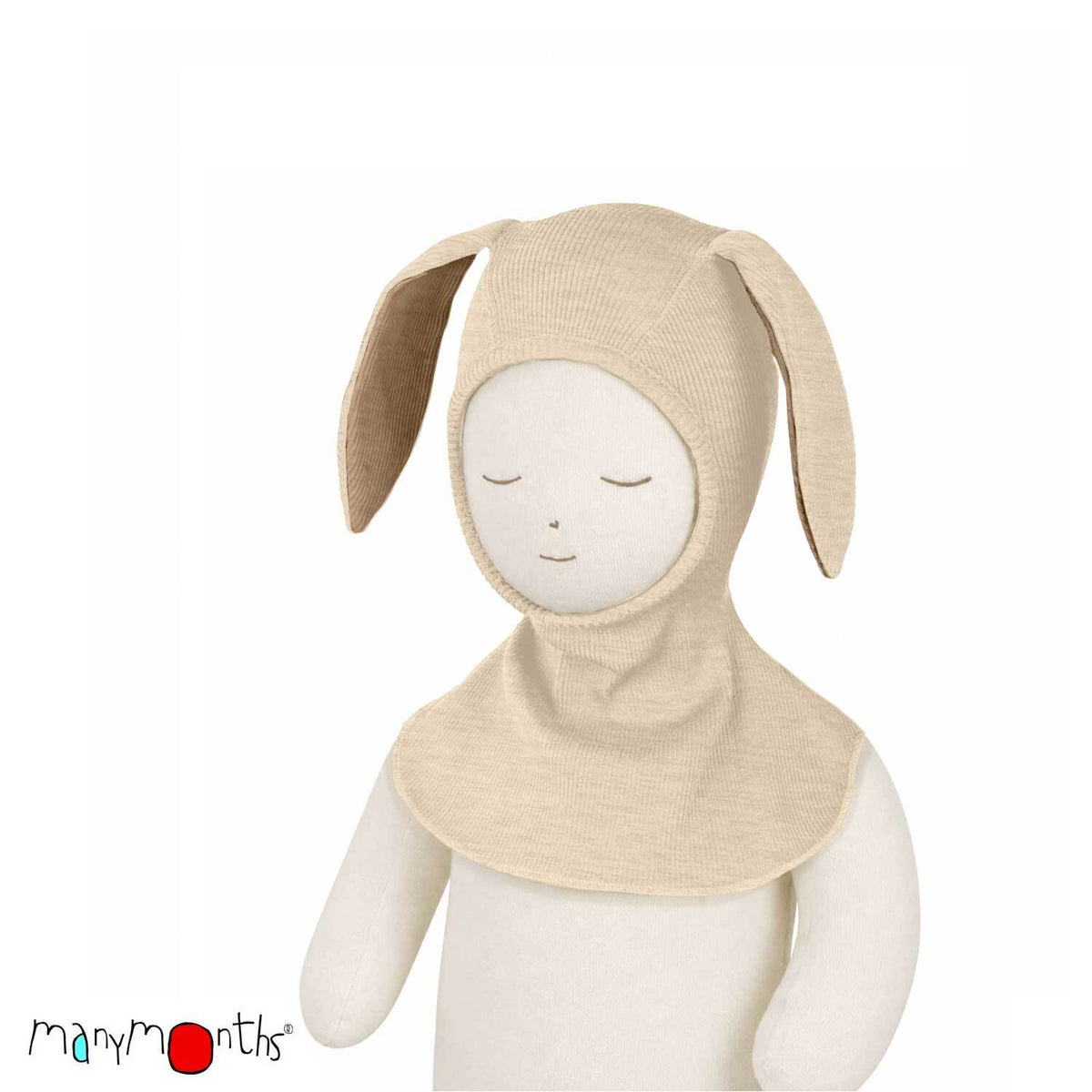 Cagoule lapin ManyMonths en laine mérinos, coloris écru Toasted Coconut – collection 2026/2027