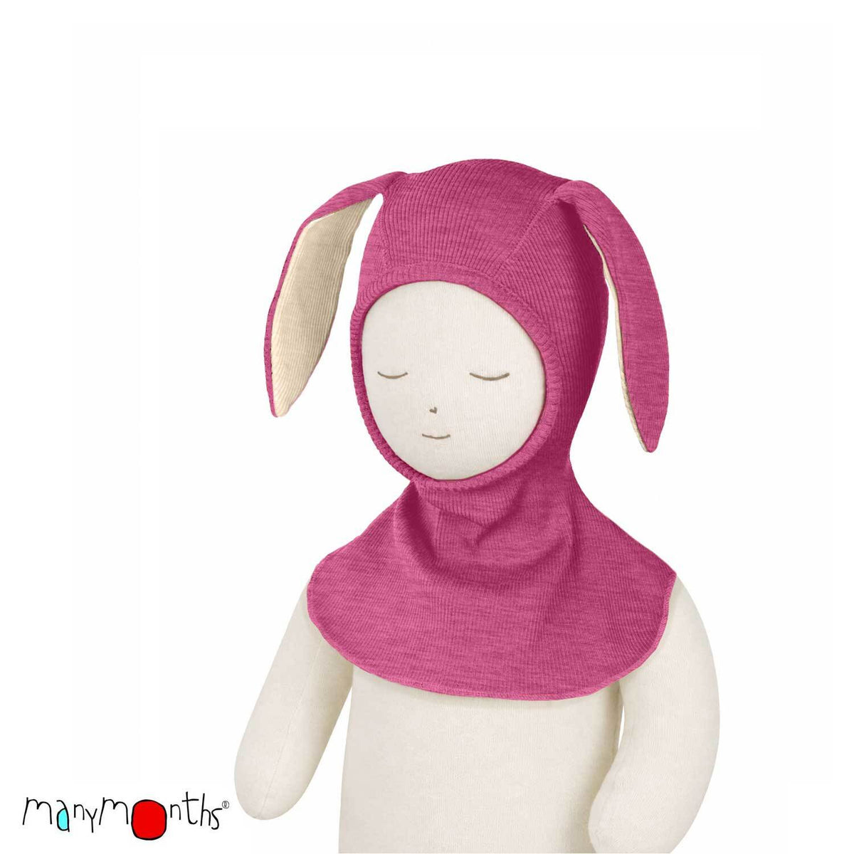 Cagoule lapin ManyMonths en laine mérinos, coloris rose Nebula Pink – collection 2026/2027