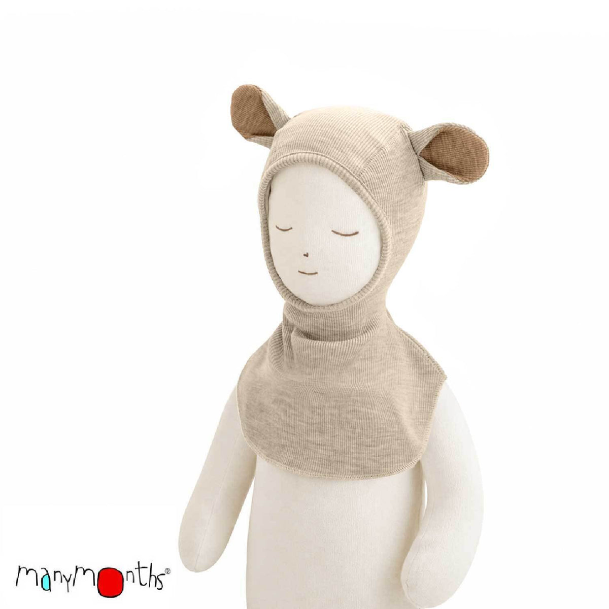 Cagoule ourson ManyMonths "Teddy" en laine mérinos, coloris écru Toasted Coconut – collection 2026/2027