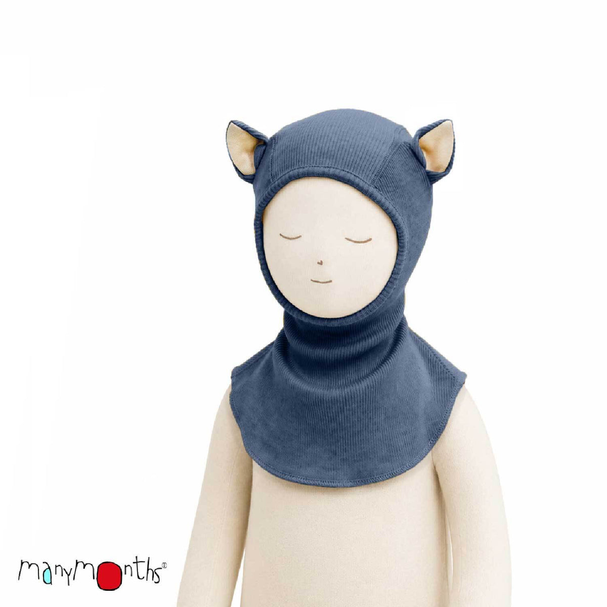 Cagoule Renard évolutive en laine mérinos ManyMonths, coloris bleu Moondust Blue – collection 2026/2027