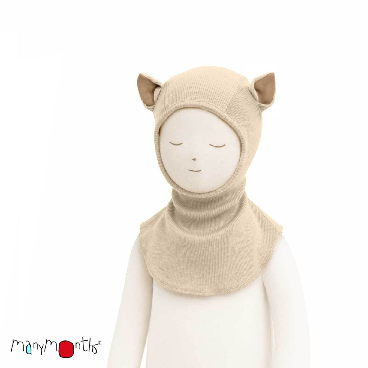 Cagoule Renard évolutive en laine mérinos ManyMonths, coloris écru Toasted Coconut – collection 2026/2027