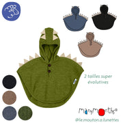 ManyMonths Cape DINO ManyMonths en laine mérinos avec capuche en laine mérinos – collection 2026/2027