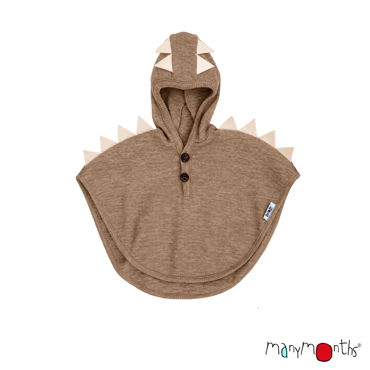 Cape DINO ManyMonths en laine mérinos avec capuche, coloris beige Callisto Moon – collection 2026/2027
