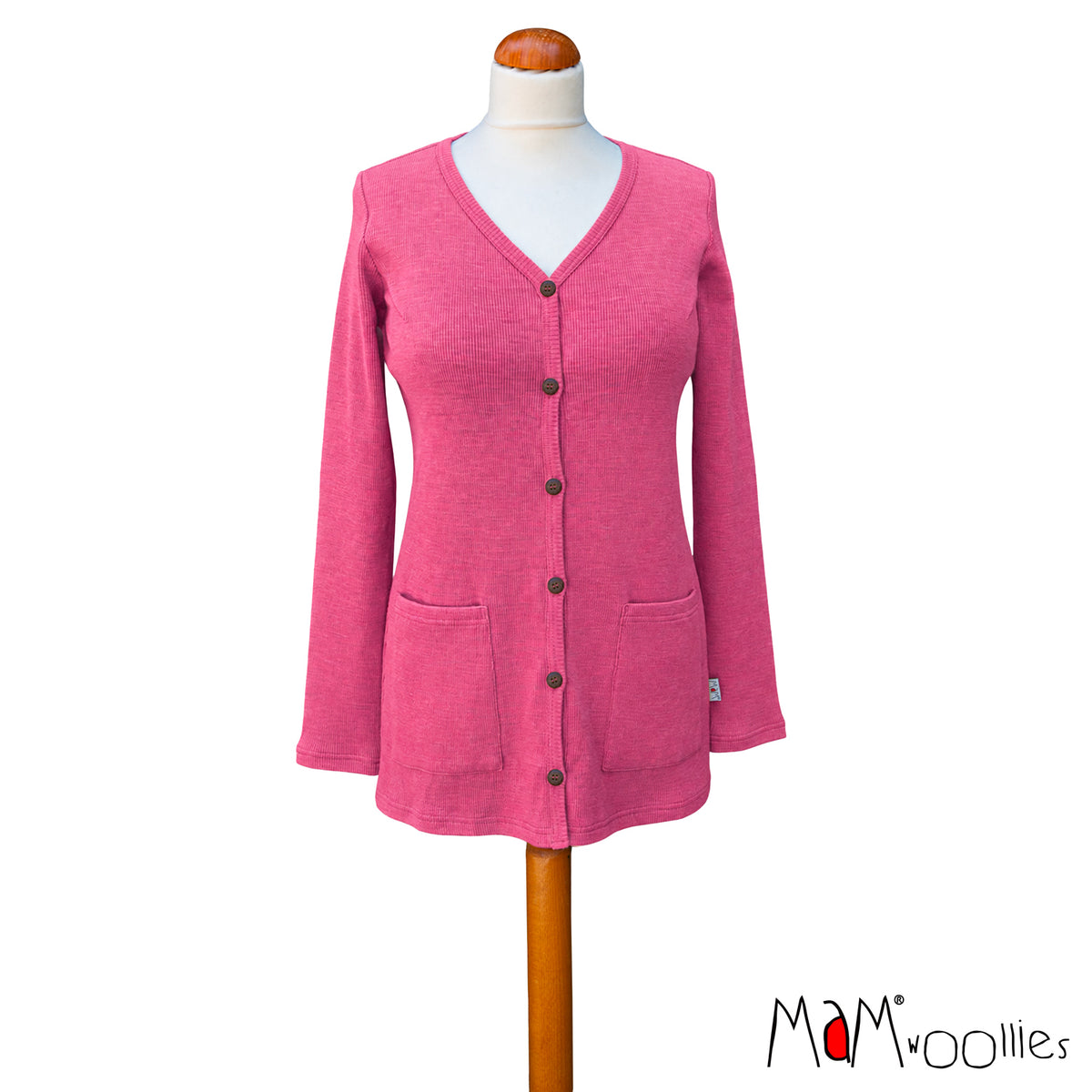 Cardigan AAVA en laine mérinos pour femme MaM, coloris rose Nebula Pink édition limitée – collection 2026/2027