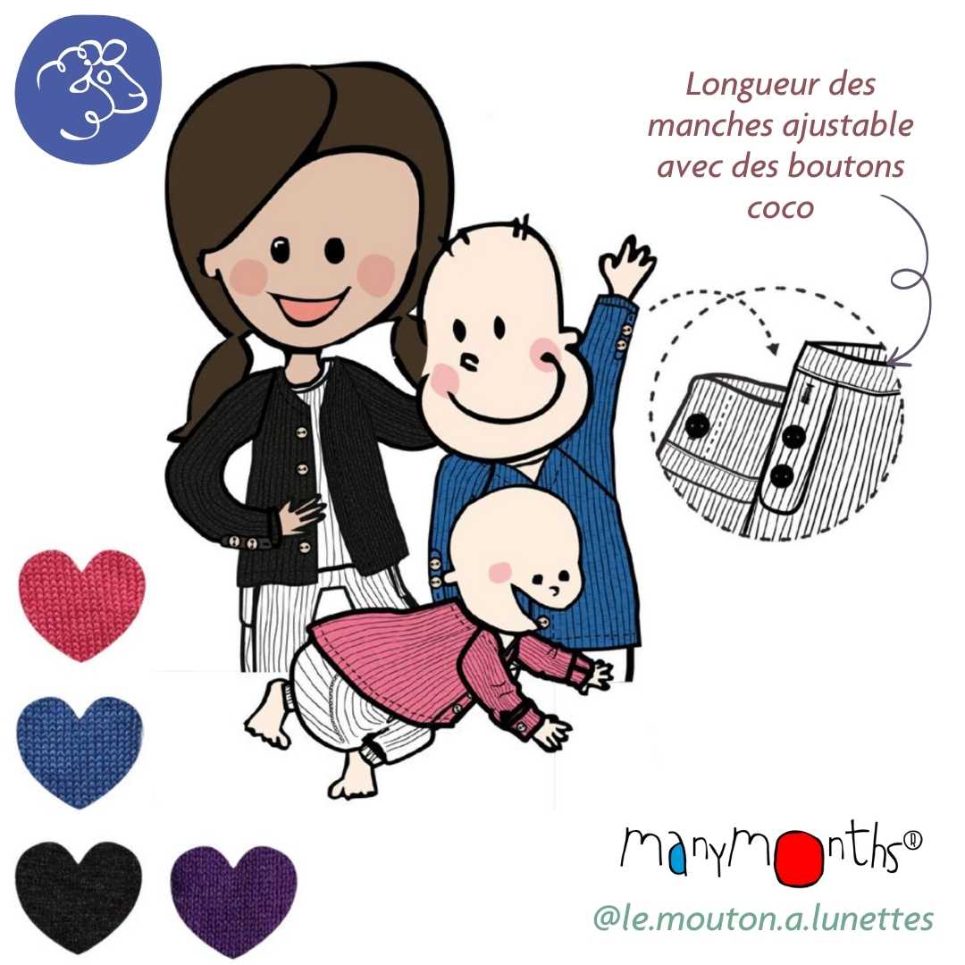 cardigan évolutif manymonths laine mérinos enfant ado