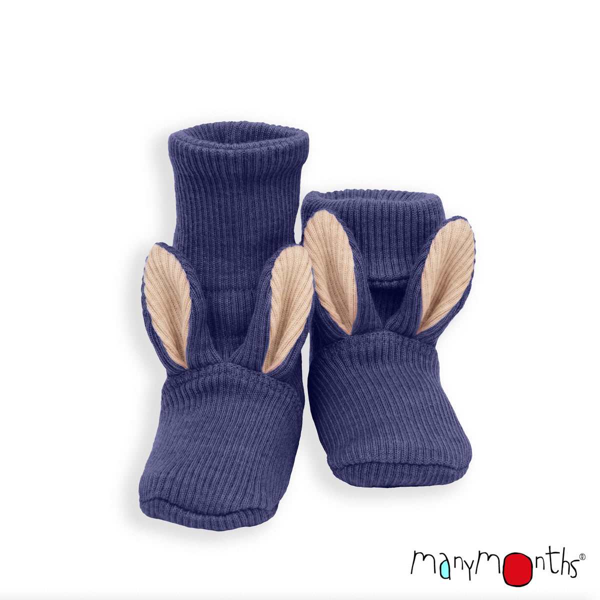 Chaussons lapin pour bébé en laine mérinos ManyMonths, coloris bleu Twilight Blue – collection 2026/2027