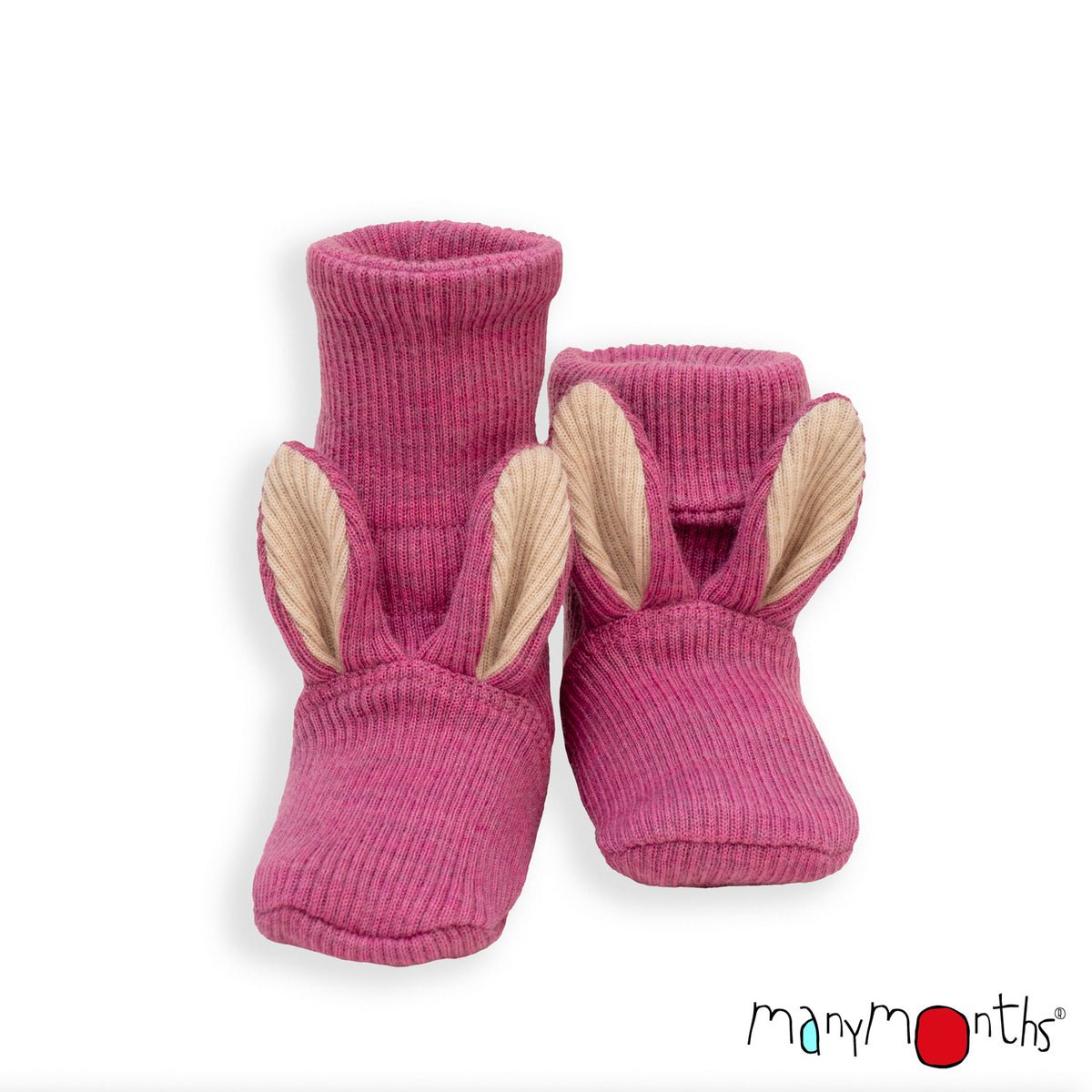 Chaussons lapin pour bébé en laine mérinos ManyMonths, coloris rose Nebula Pink – collection 2026/2027