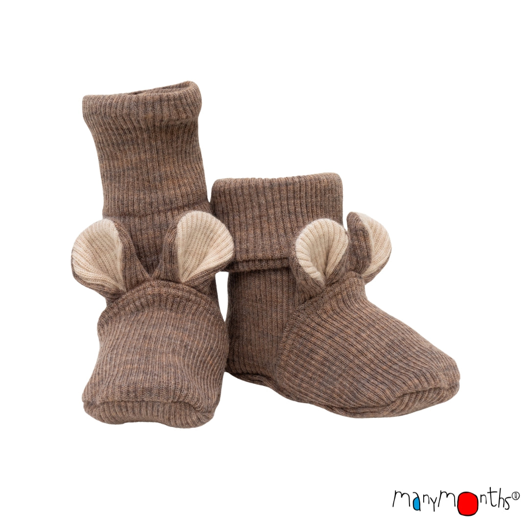 Chaussons ourson pour bébé en laine mérinos ManyMonths, coloris beige Callisto Moon – collection 2026/2027