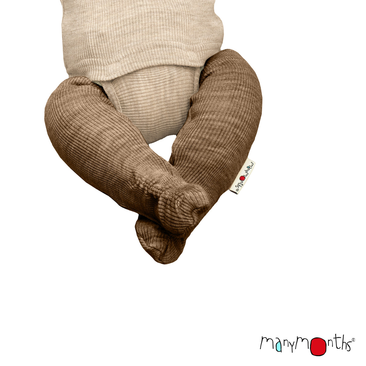 Chaussons de portage en laine mérinos ManyMonths, coloris beige Callisto Moon – collection 2026/2027