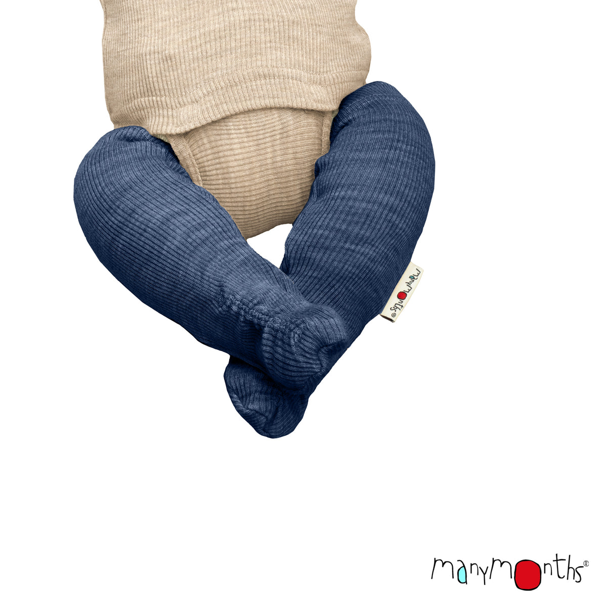 Chaussons de portage en laine mérinos ManyMonths, coloris bleu Moondust Blue – collection 2026/2027