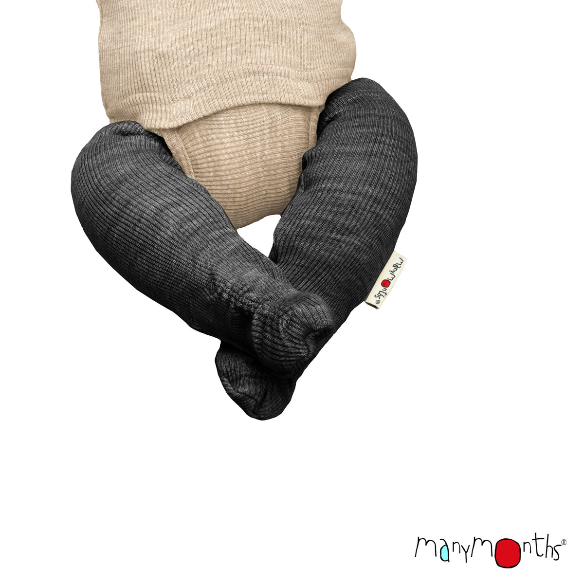 Chaussons de portage en laine mérinos ManyMonths, coloris noir Foggy Black – collection 2026/2027