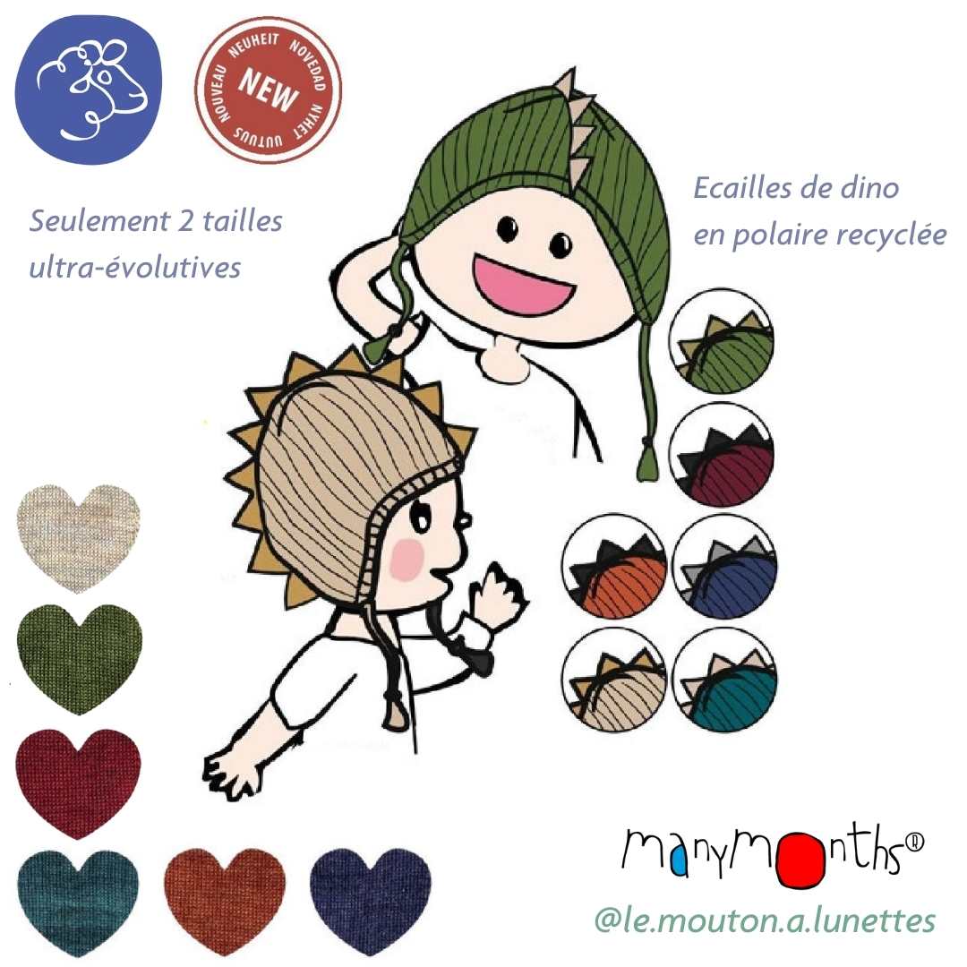 Bonnet Dino en laine mérinos ManyMonths – PREVENTE 2025/26