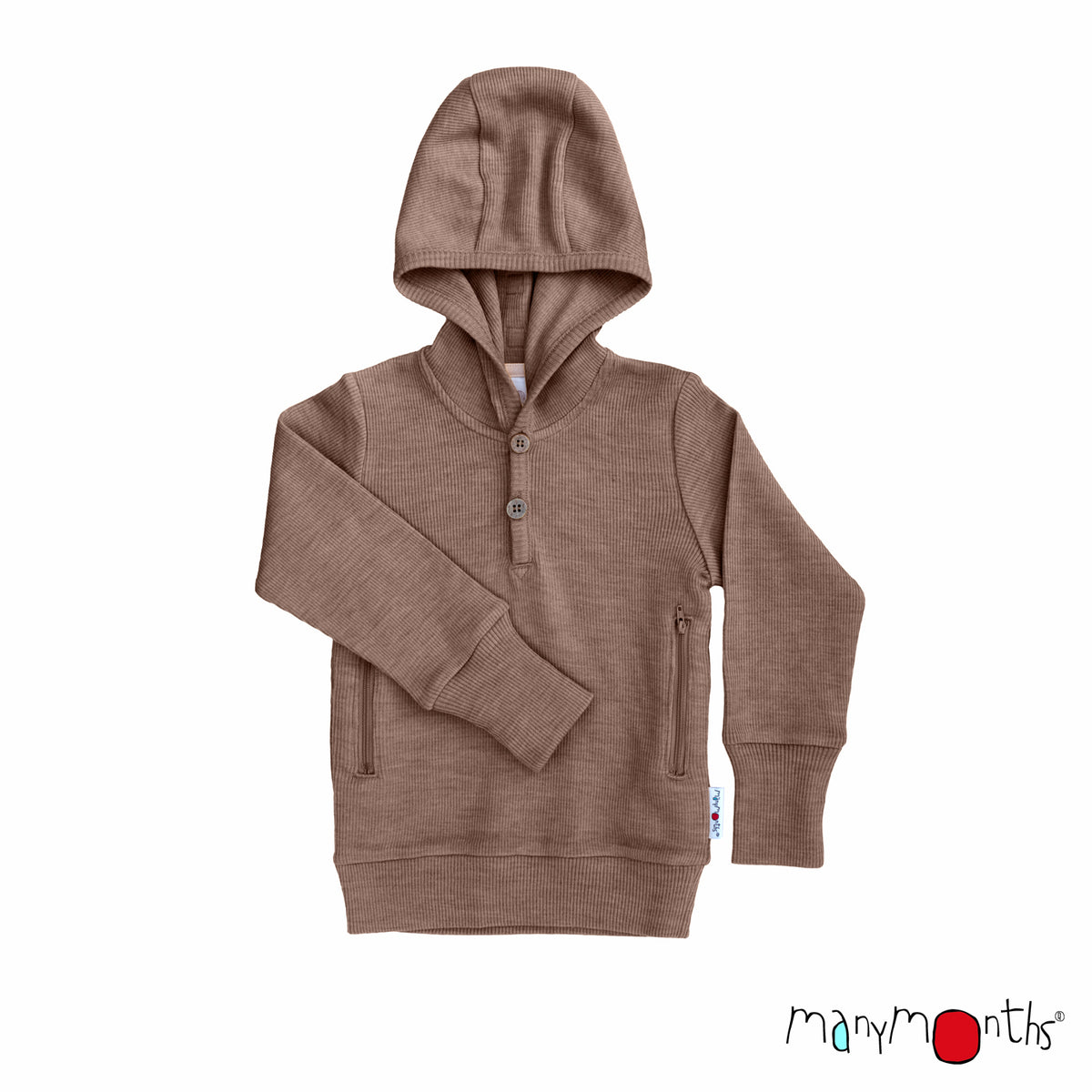 Hoodie Henley ManyMonths en laine mérinos, coloris beige Callisto Moon – collection 2026/2027