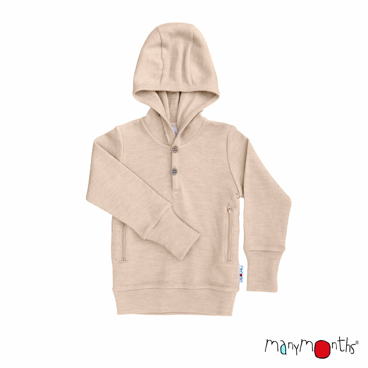 Hoodie Henley ManyMonths en laine mérinos, coloris écru Toasted Coconut – collection 2026/2027