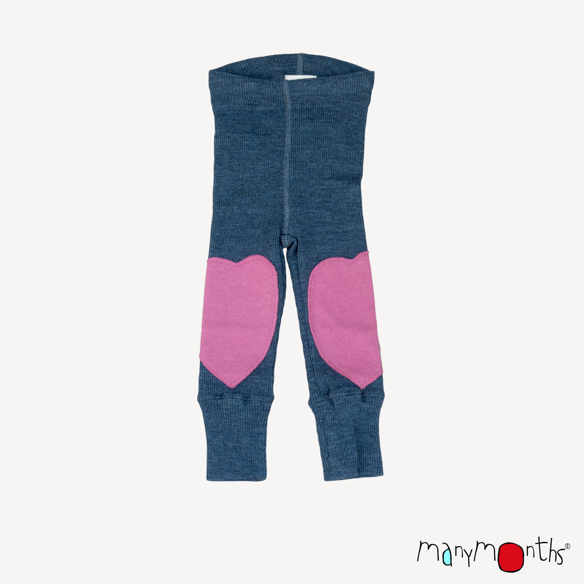 Leggings en laine ManyMonths évolutif avec Patches COEUR, coloris bleu Moondust Blue – collection 2026/2027