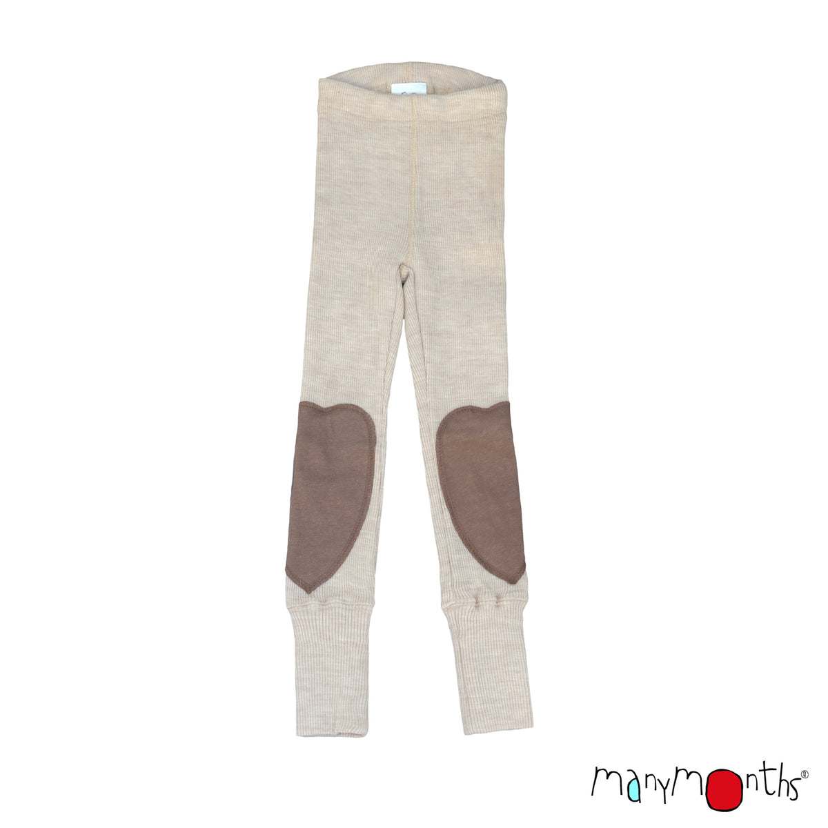 Leggings en laine ManyMonths évolutif avec Patches COEUR, coloris écru Toasted Coconut – collection 2026/2027