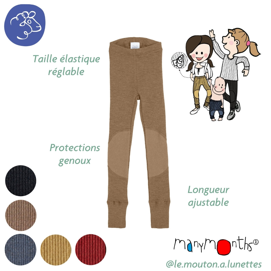 ManyMonths Leggings en laine ManyMonths évolutif avec Patches aux genoux en laine mérinos – collection 2026/2027