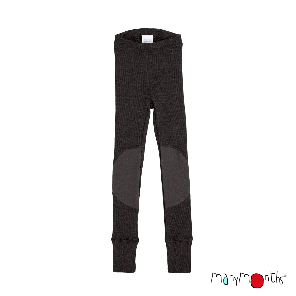 Leggings en laine ManyMonths évolutif avec Patches aux genoux, coloris noir Foggy Black – collection 2026/2027