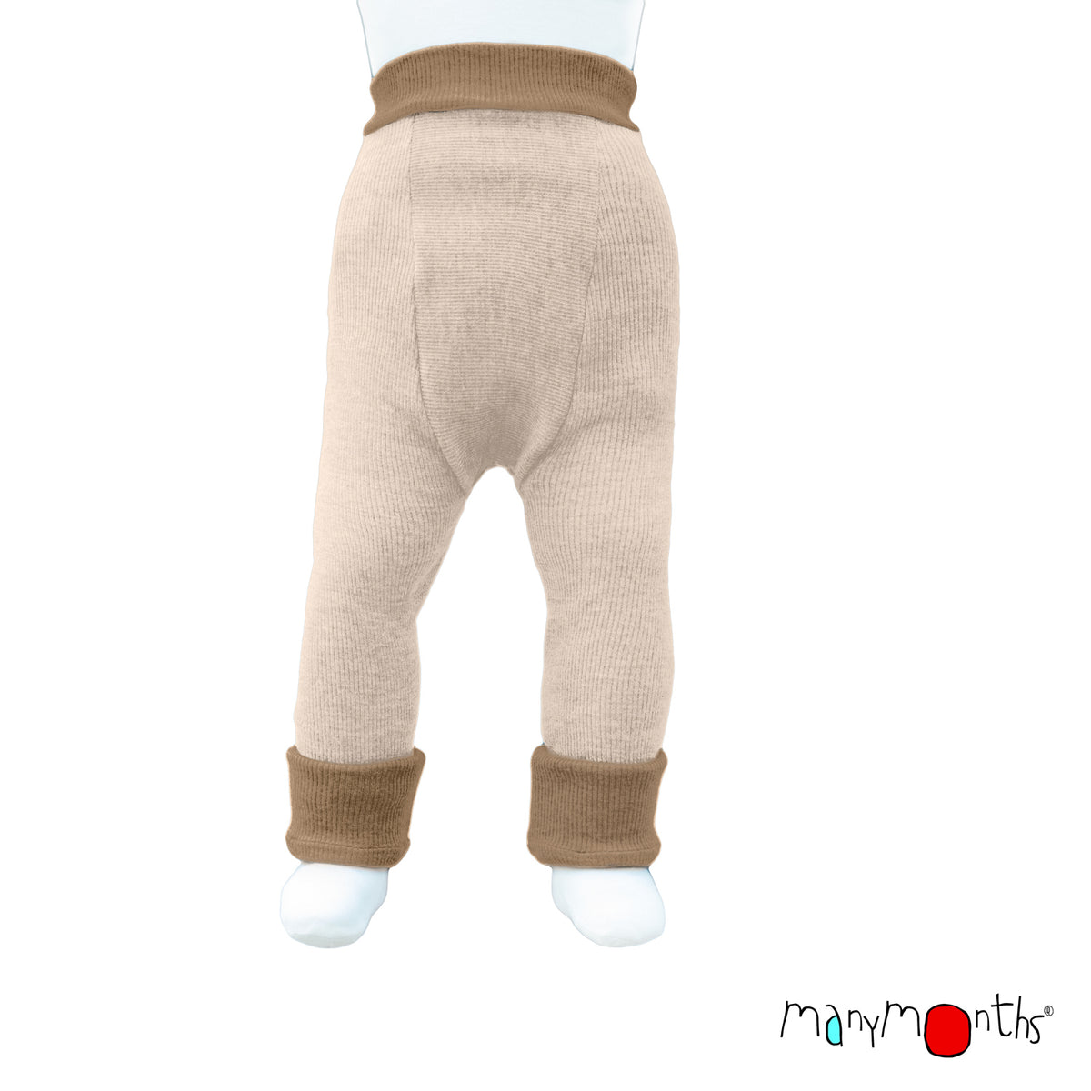 Longies ManyMonths réversibles en laine mérinos, coloris beige Callisto Moon et écru Toasted Coconut – collection 2026/2027