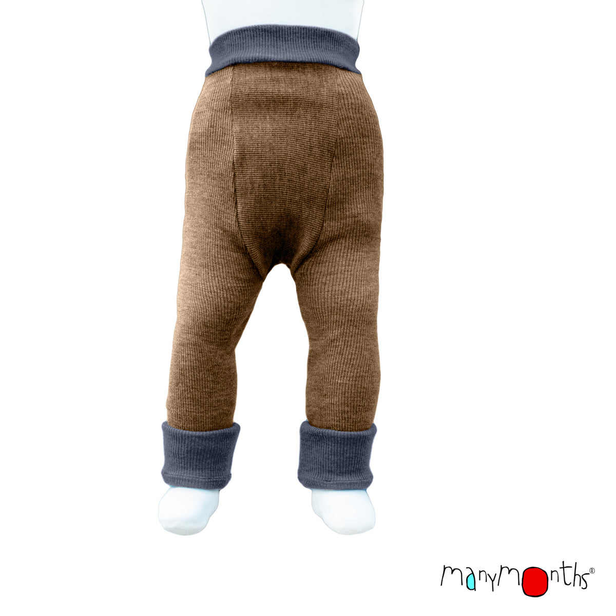 Longies ManyMonths réversibles en laine mérinos, coloris bleu Moondust Blue et beige Callisto Moon – collection 2026/2027