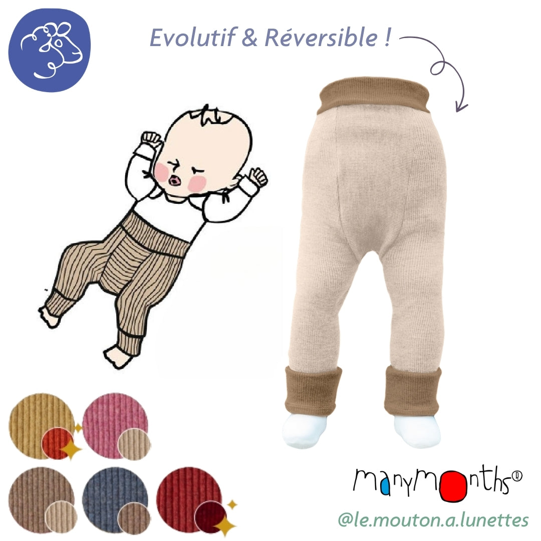 ManyMonths Longies ManyMonths réversibles en laine mérinos - Pantalon bébé évolutif en laine mérinos – collection 2026/2027