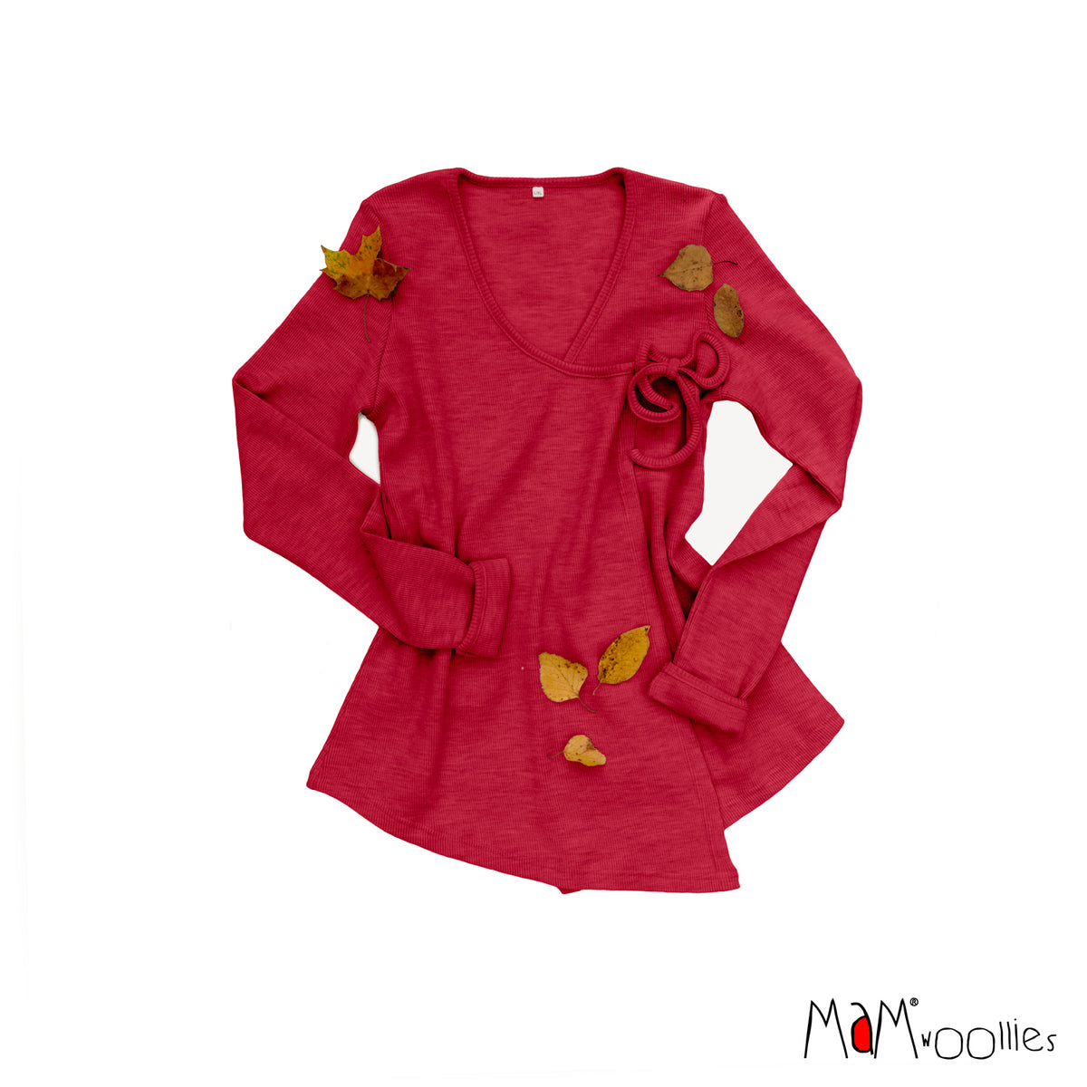 Cardigan MaM croisé en laine mérinos, coloris rouge Aurora Red – collection 2026/2027