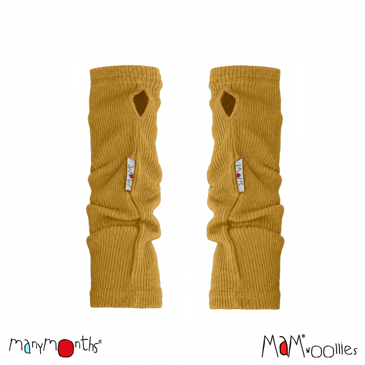 Mitaines en laine mérinos MaM/ManyMonths pour adulte et enfant, coloris jaune Golden Star – collection 2026/2027