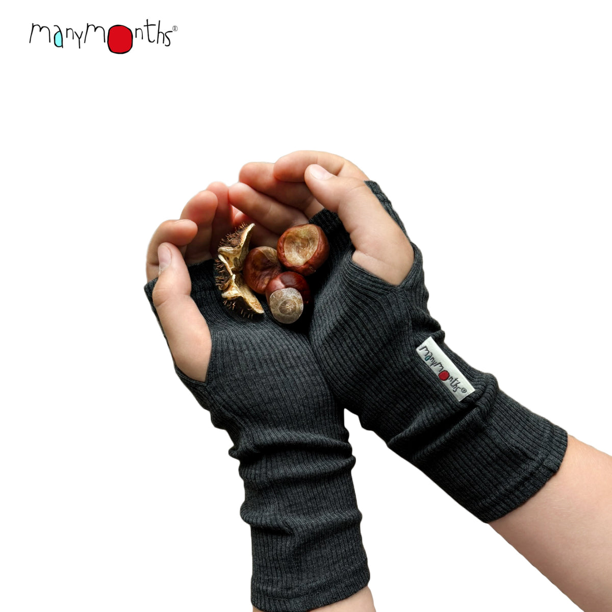 Mitaines en laine mérinos MaM/ManyMonths pour adulte et enfant, coloris noir Foggy Black – collection 2026/2027