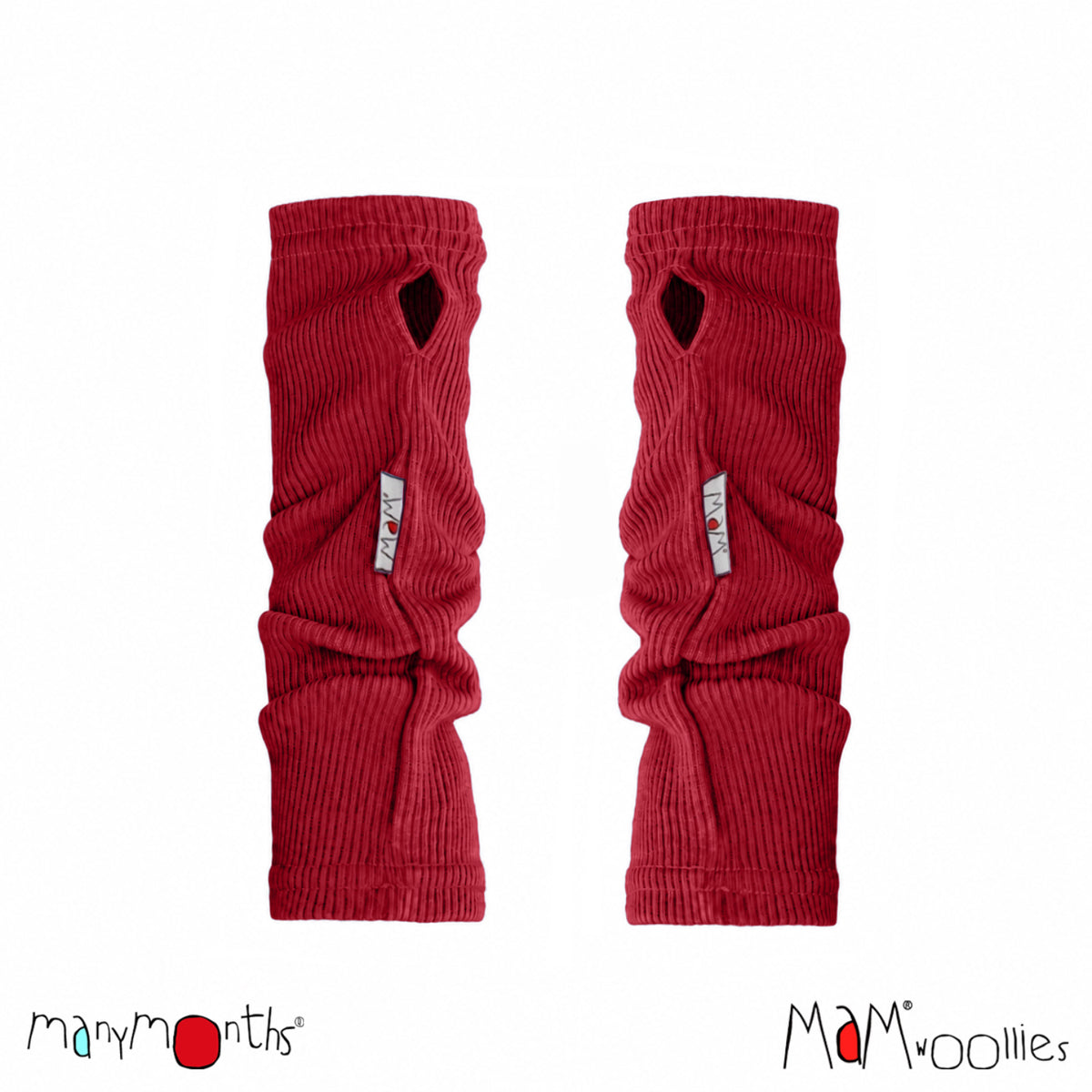 Mitaines en laine mérinos MaM/ManyMonths pour adulte et enfant, coloris rouge Aurora Red – collection 2026/2027