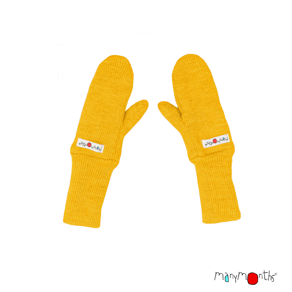 Moufles en laine mérinos ManyMonths bébé et enfant, coloris jaune Golden Star – collection 2026/2027