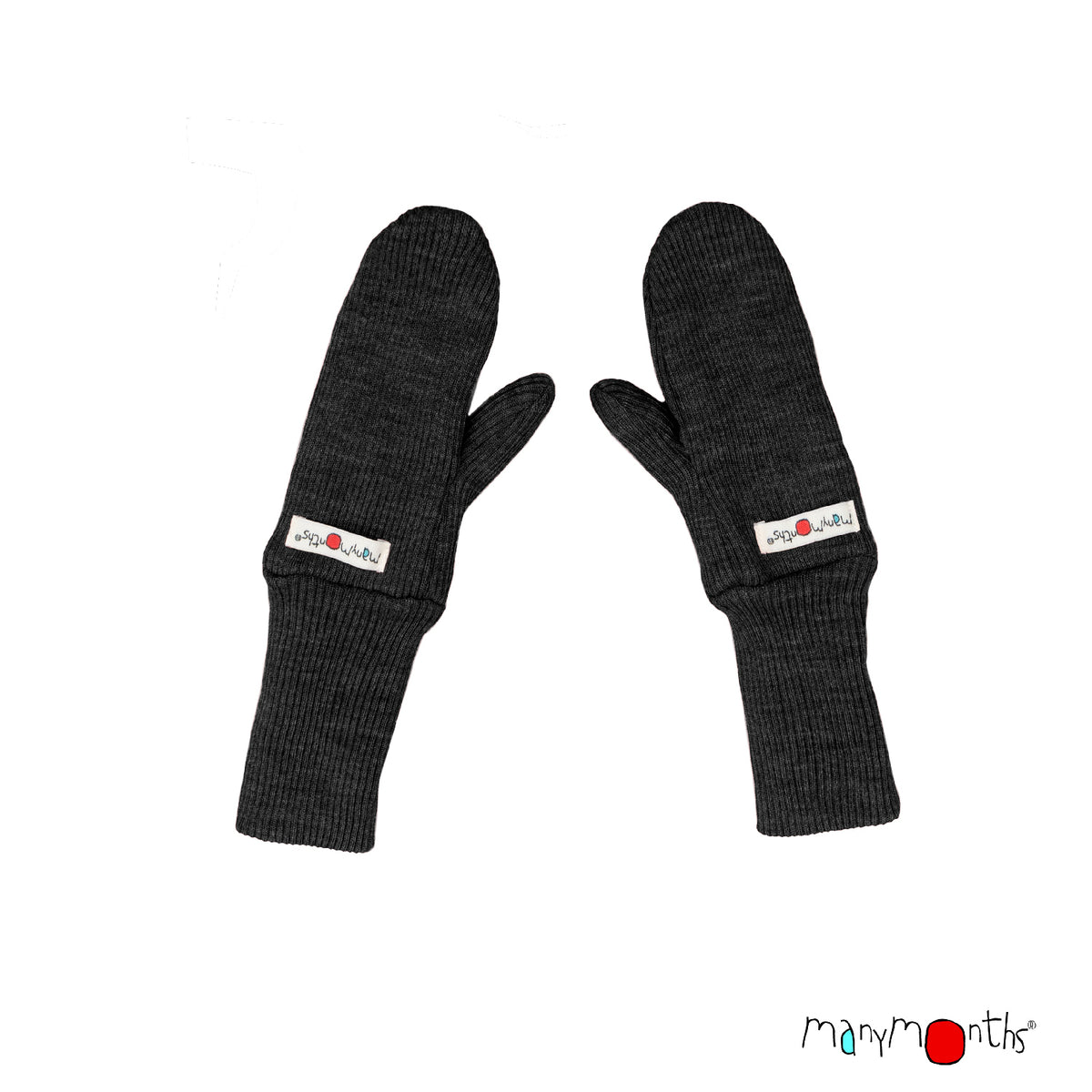 Moufles en laine mérinos ManyMonths bébé et enfant, coloris noir Foggy Black – collection 2026/2027