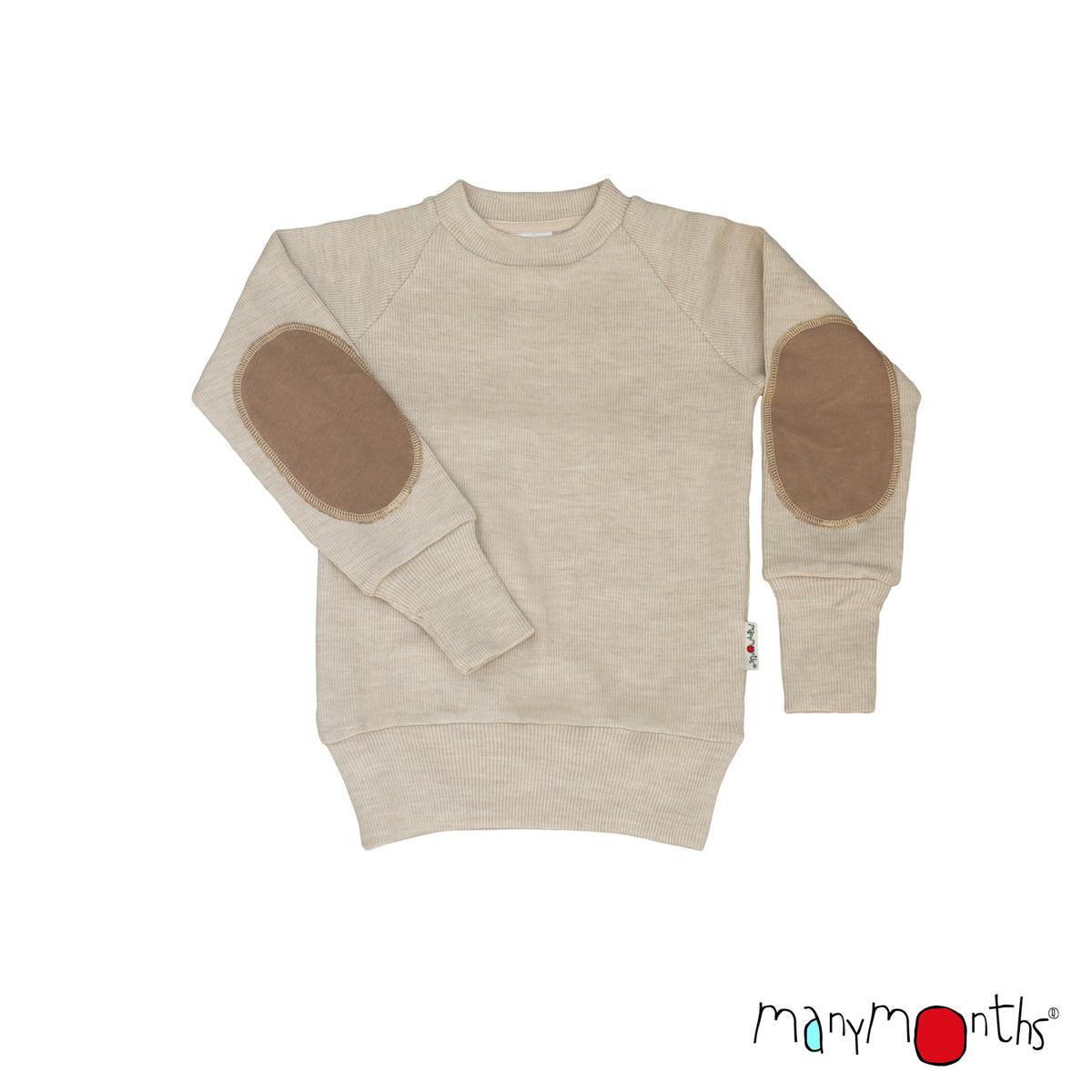 Pullover mérinos ManyMonths avec renforts aux coudes, coloris écru Toasted Coconut – collection 2026/2027
