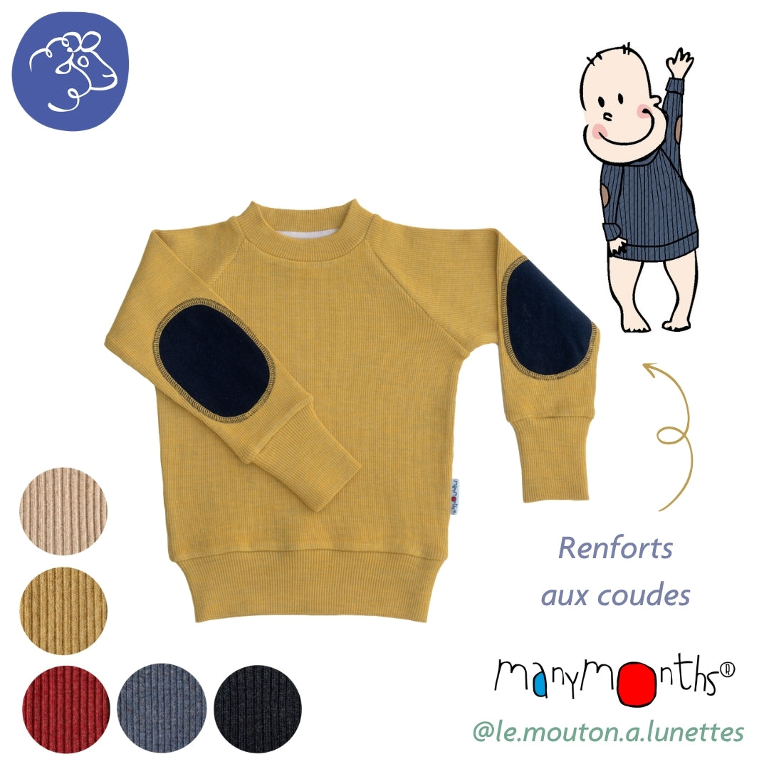 ManyMonths Pullover mérinos ManyMonths avec renforts aux coudes en laine mérinos – collection 2026/2027