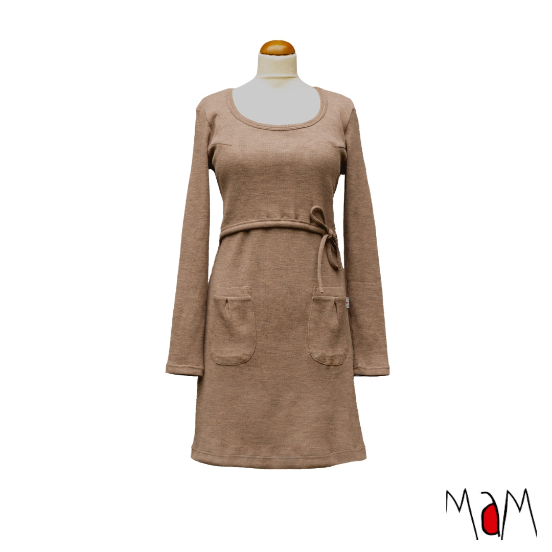 Robe tunique MaM en laine mérinos grossesse/allaitement, coloris beige Callisto Moon – collection 2026/2027