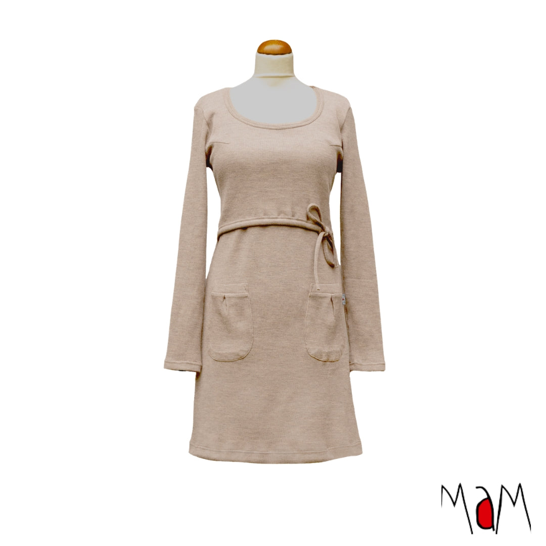 Robe tunique MaM en laine mérinos grossesse/allaitement, coloris écru Toasted Coconut – collection 2026/2027