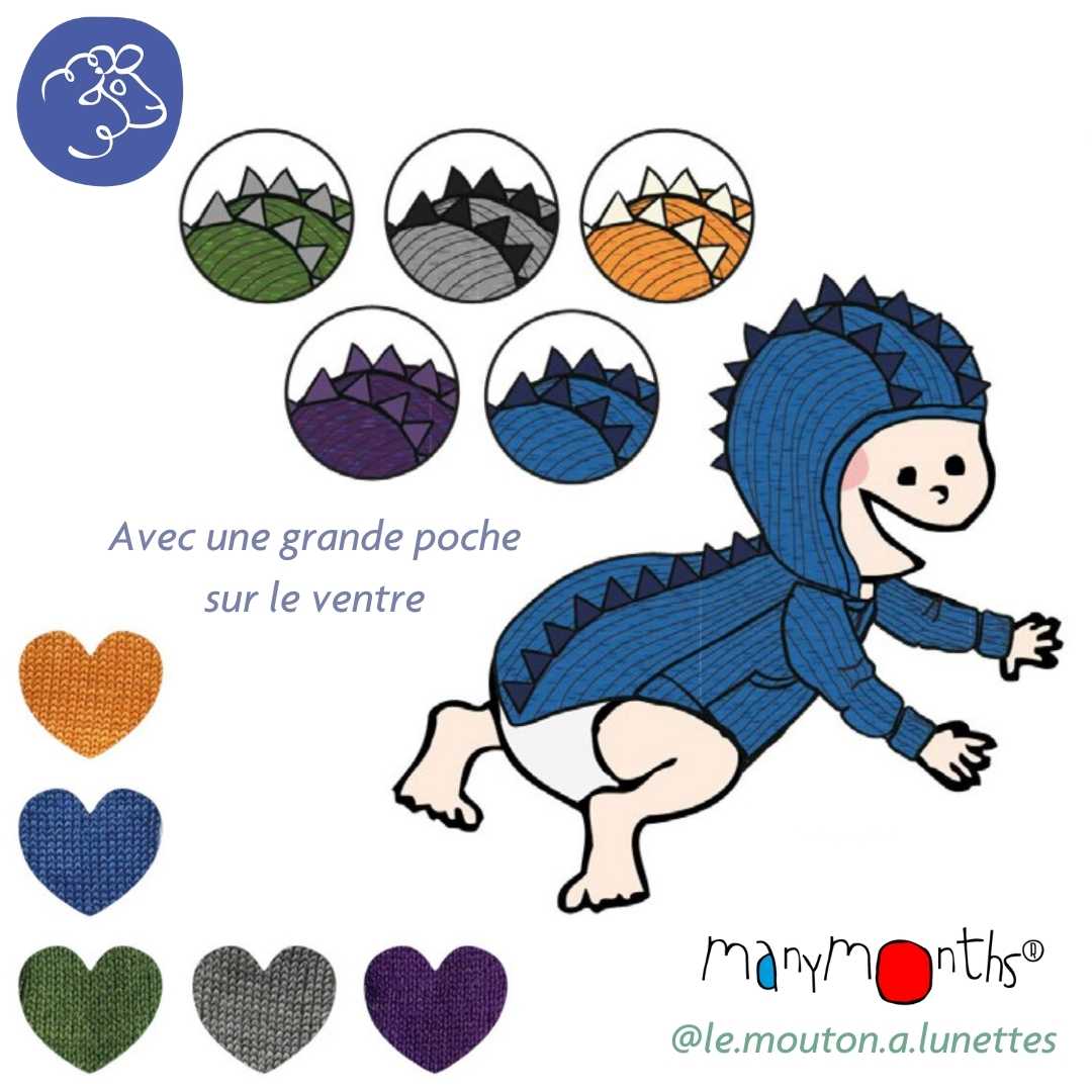 sweat dinos à capuche enfant en laine mérinos sweat dinosaure manymonths