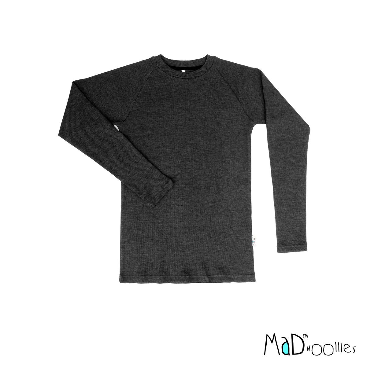 Tricot mérinos Homme manches longues raglan MaD, coloris noir Foggy Black – collection 2026/2027