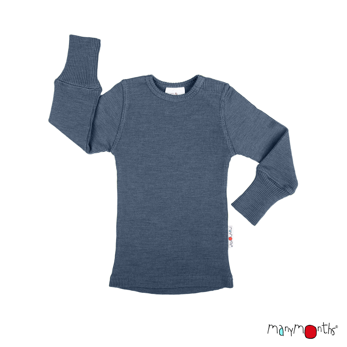 Tricot manches longues en laine mérinos enfant ManyMonths, coloris bleu Moondust Blue – collection 2026/2027