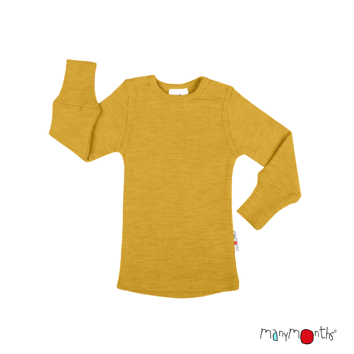 Tricot manches longues en laine mérinos enfant ManyMonths, coloris jaune Golden Star – collection 2026/2027