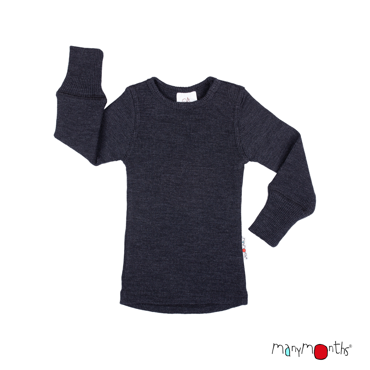 Tricot manches longues en laine mérinos enfant ManyMonths, coloris noir Foggy Black – collection 2026/2027