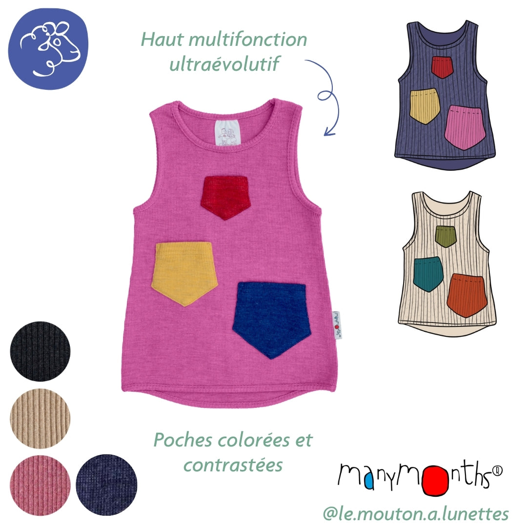 ManyMonths Tunique débardeur en mérinos avec poches "pierres précieuses" - Thermal Top ManyMonths en laine mérinos – collection 2026/2027