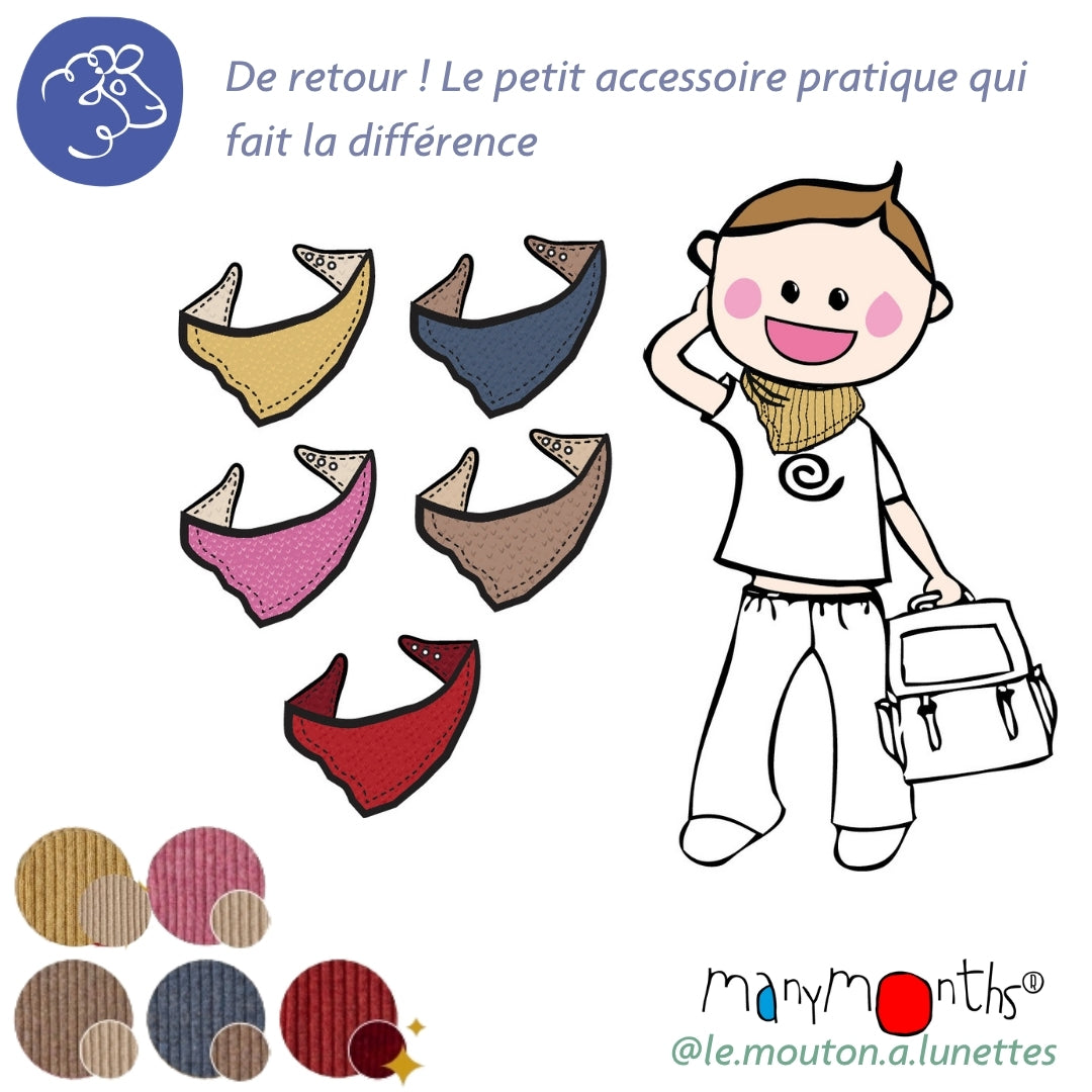Bandana Manymonths évolutif et réversible - Petit foulard-bavoir en laine mérinos – PREVENTE 2026/27
