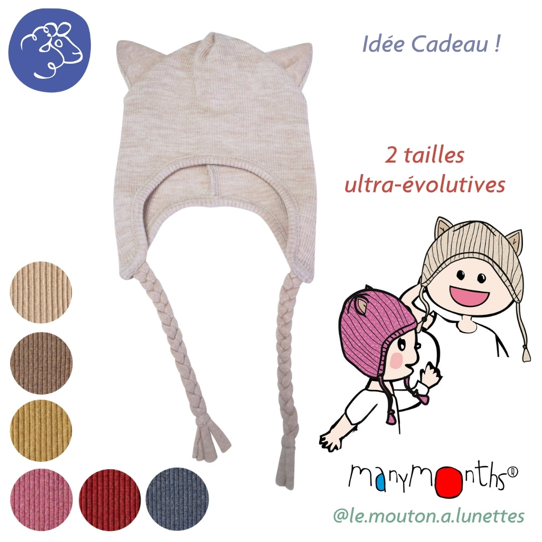 Bonnet Chat en laine mérinos - Kitty beanie ManyMonths – PREVENTE 2026/27