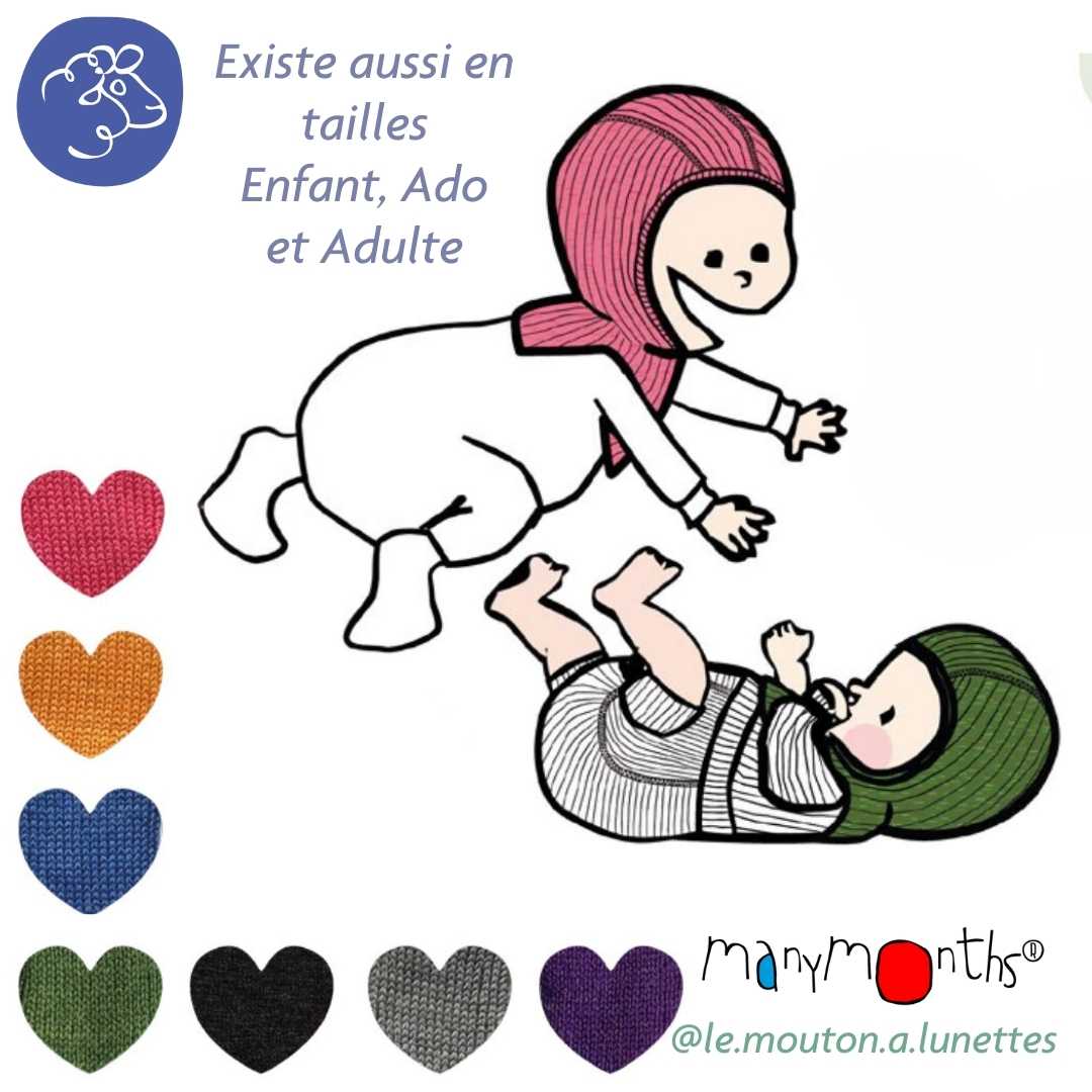 cagoule manymonths en laine mérinos enfant et adulte elephant hood