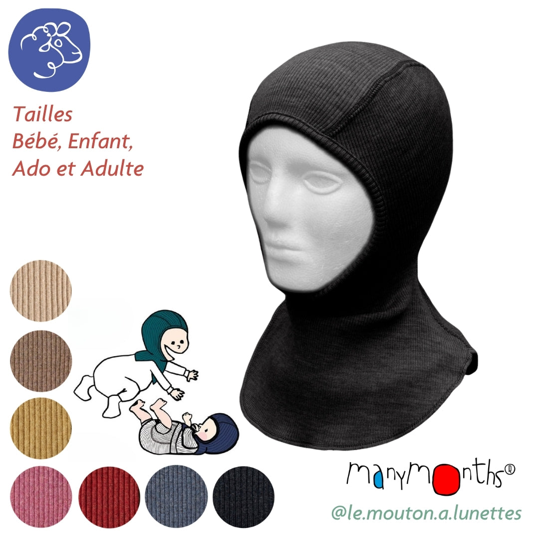 Cagoule Manymonths en laine mérinos pour enfant et adulte - PRECOMMANDE 2026/27