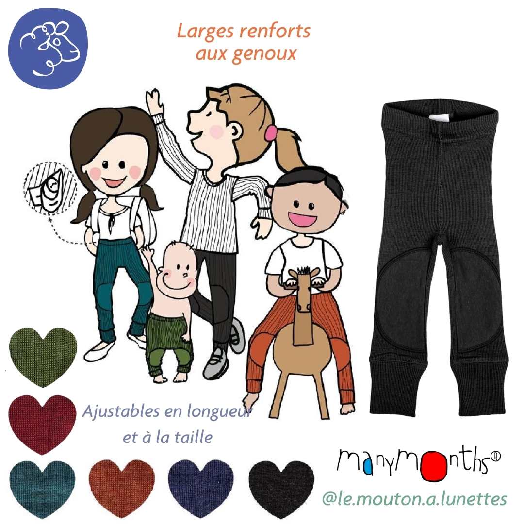 Legging évolutif mérinos avec Patches aux genoux ManyMonths – PREVENTE 2025/26